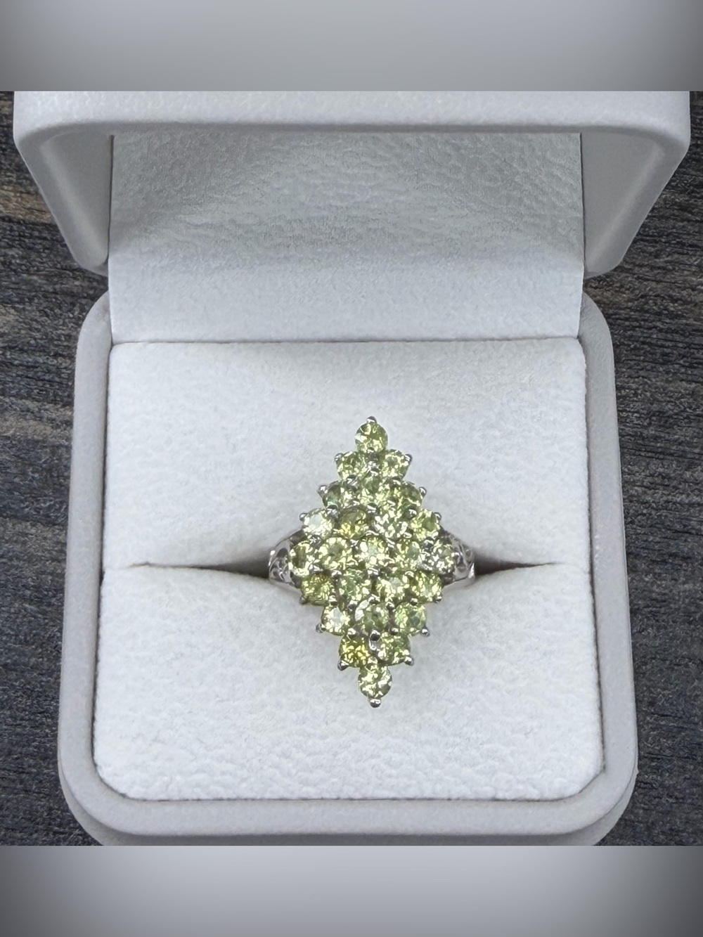 Stunning 3CT Natural Green Peridot Cluster 14K Gold over 925 Sterling Ring Sz 7 - Picture 2 of 14